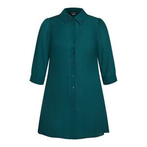 NWT Womens Size 12 City Chic Dark Green A-Line Button-Up Tunic Shirt Top NEW